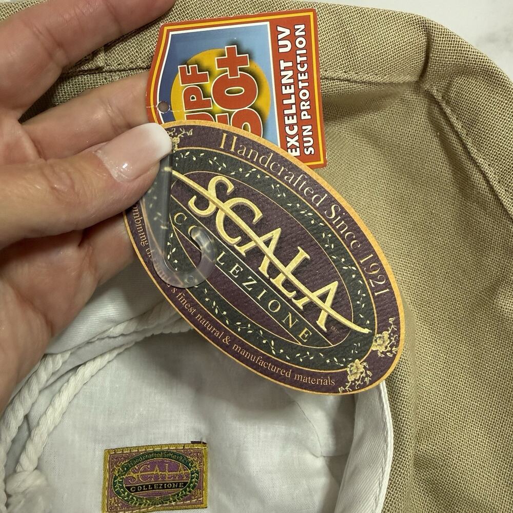 Scala GIANA Big Brim Cotton Bucket Sun Hat Women’s Chino Tan Adjustable Ties NEW - Picture 8 of 10